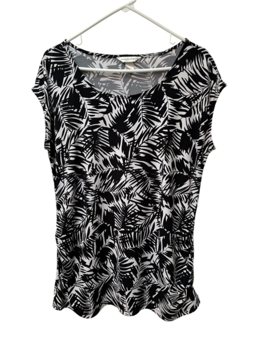 Christopher Banks Sleeveless Blouse Women Large White W/ Black Palms Business